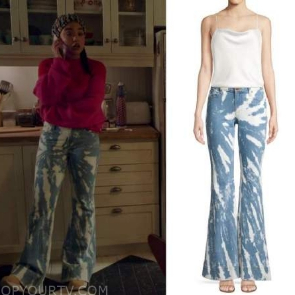 Alice + Olivia Jeans Low-Rise Tie-Dye Bell Bottom Jeans